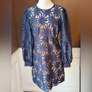 Michael Kors Navy Lace Overlay Long-SleevedZippered Back Dress Size 8